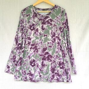 LOGO Lori Goldstein Jamie Long Sleeve Stretchy Pocket Tunic Purple Camo Size M